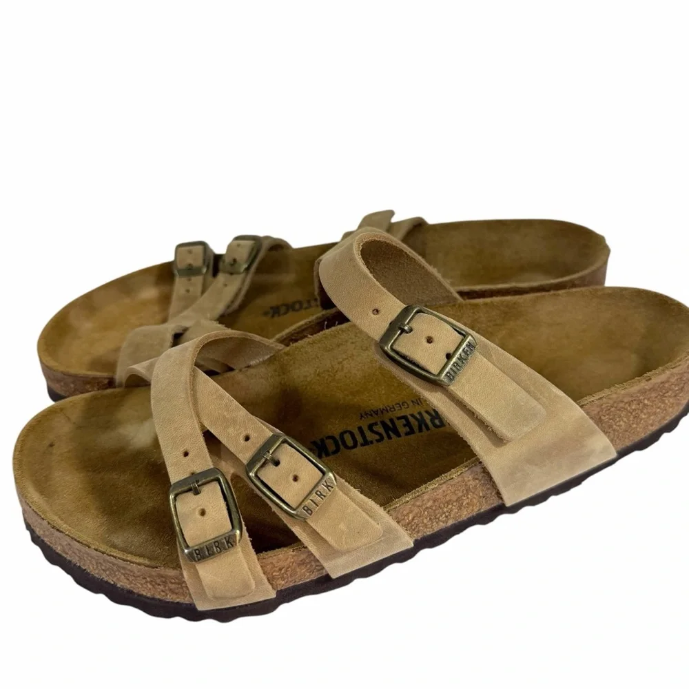 Birkenstock Tan Leather Franca Slide Sandals Size 39 - Picture 3 of 9